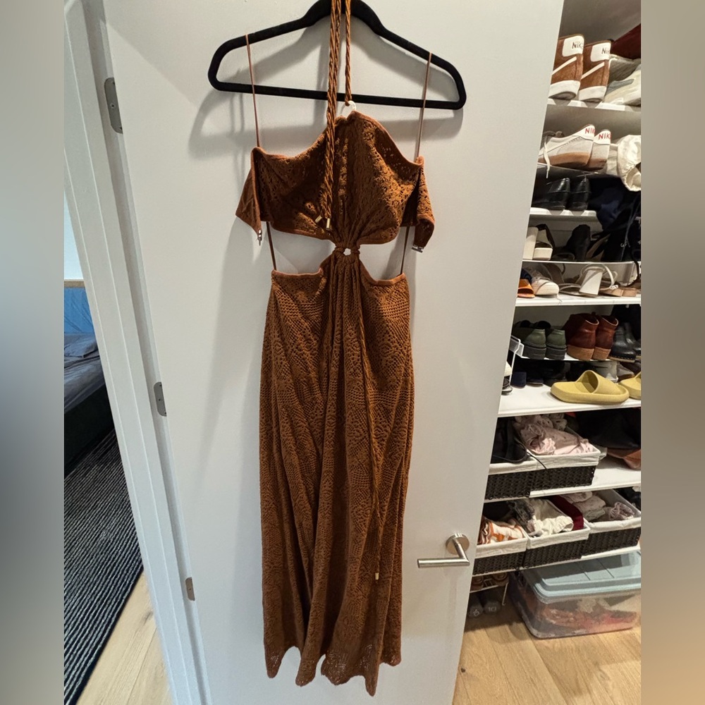 Jonathan Simkhai Georgina halter dress brown size Medium